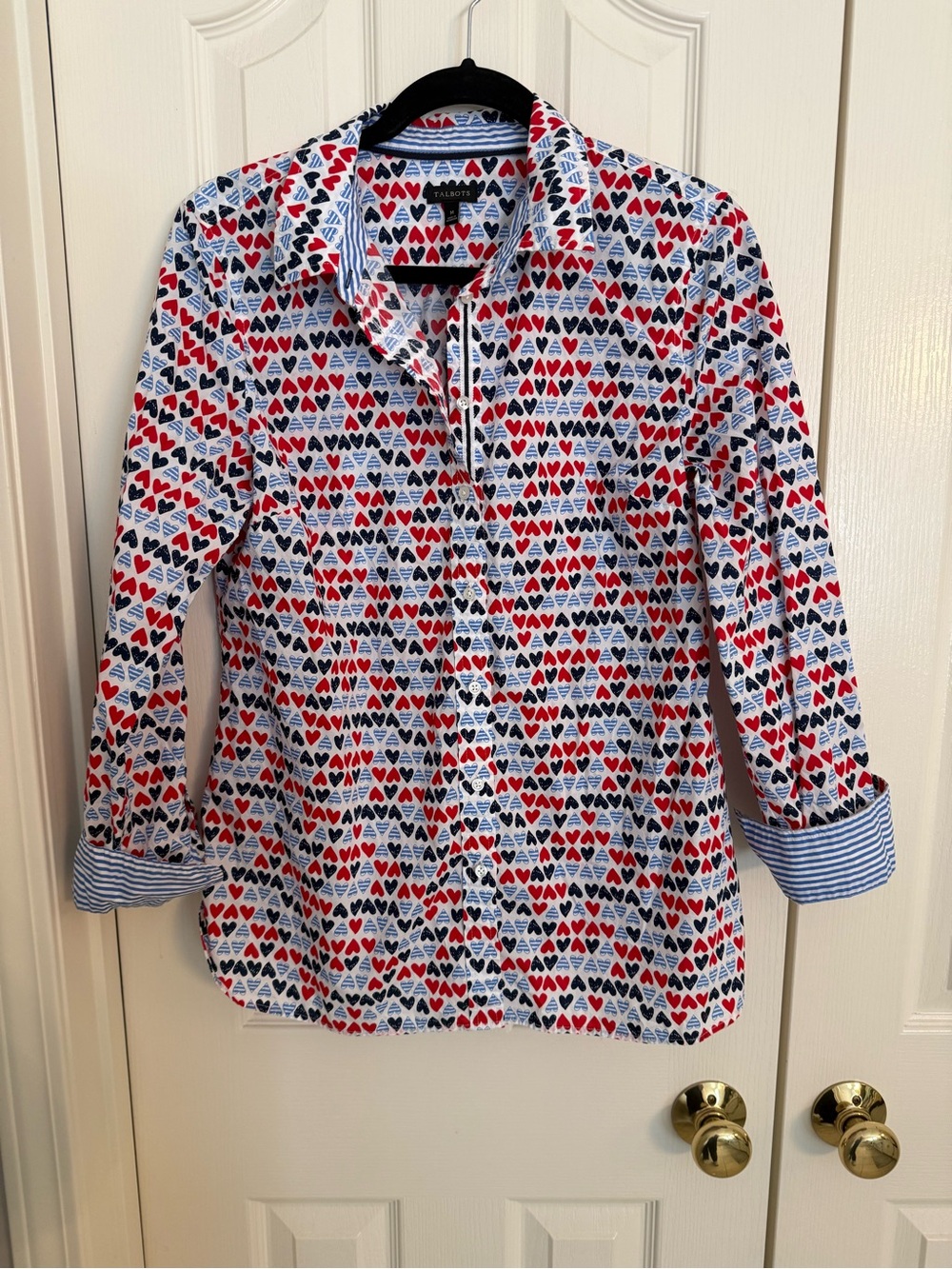 Talbots White Button-Down Shirt with Red & Navy Heart Print - Picture 5 of 5